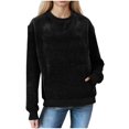 thumbnail image 2 of ClodeEU Women's Fleece Sweatshirts,Casual Fasjions Long Sleeve Crewneck Loose Fit Pullover with Pockets Black,Womens Plus M, 2 of 8