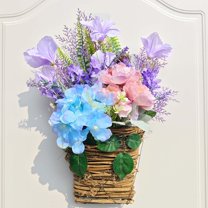 Fankiway Spring Summer Front Door Hanger Basket Wreath, Mother's Day Lavender Blue Purple Wreath, Mother's Day Gift Home Porch Farmhouse Decor