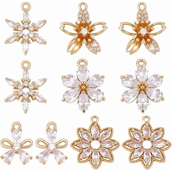 10pcs 5 Styles Flower Rhinestone Charms Charms Shiney Diamond Flower Pendants Sparkling Charm for Earrings Necklaces Bracelet Jewellery Making 14~18mm