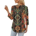 thumbnail image 4 of successthop V Neck Blouse for Women 3/4 Sleeve Tee Shirts Lightweight Trendy Pullover Clothes Vintage Print Shirts, 4 of 7