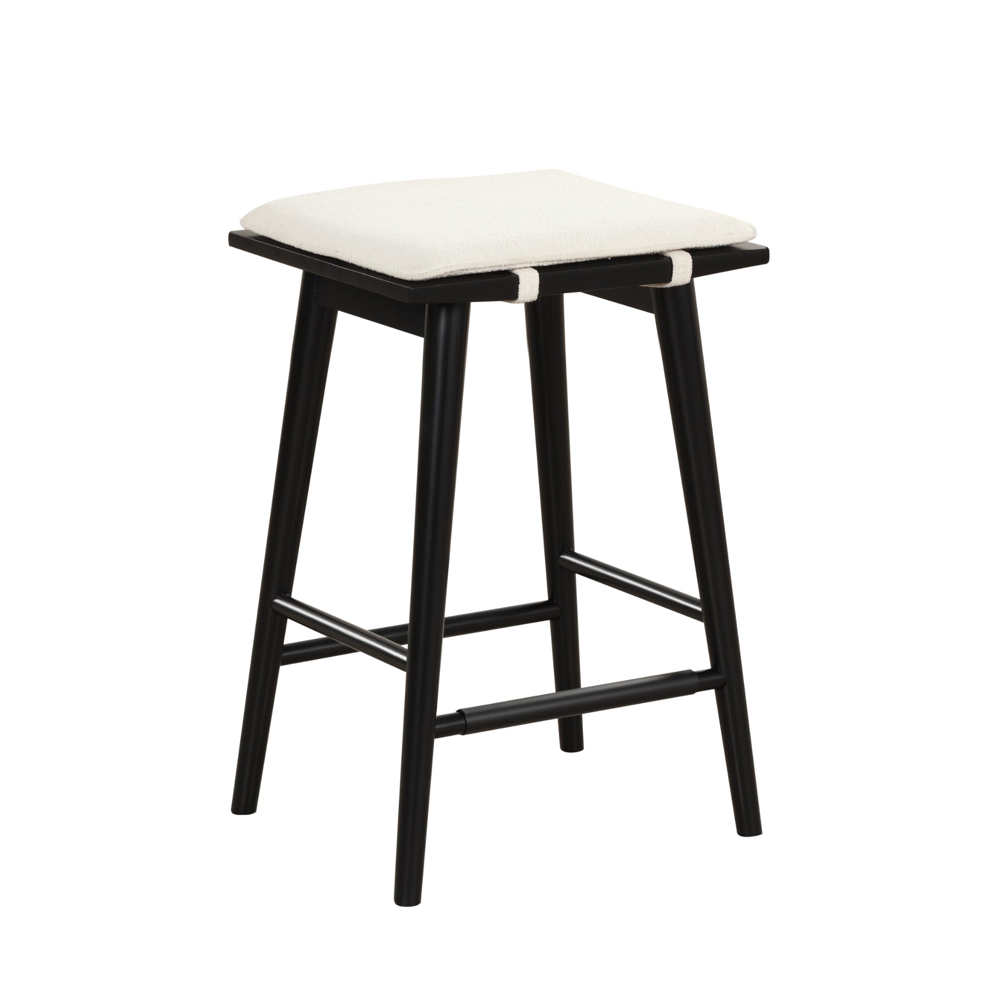 Nathan James Barker Counter Height Wood Barstool with Upholstered Cushion, Backless Island Stool for Kitchen, Black/White, Set of 2