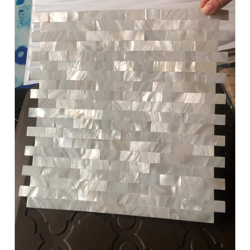 Art3d White Opal Subway Pattern Seamless 12 in. x 12 in. Mother of Pearl Tile (1-Pack)
