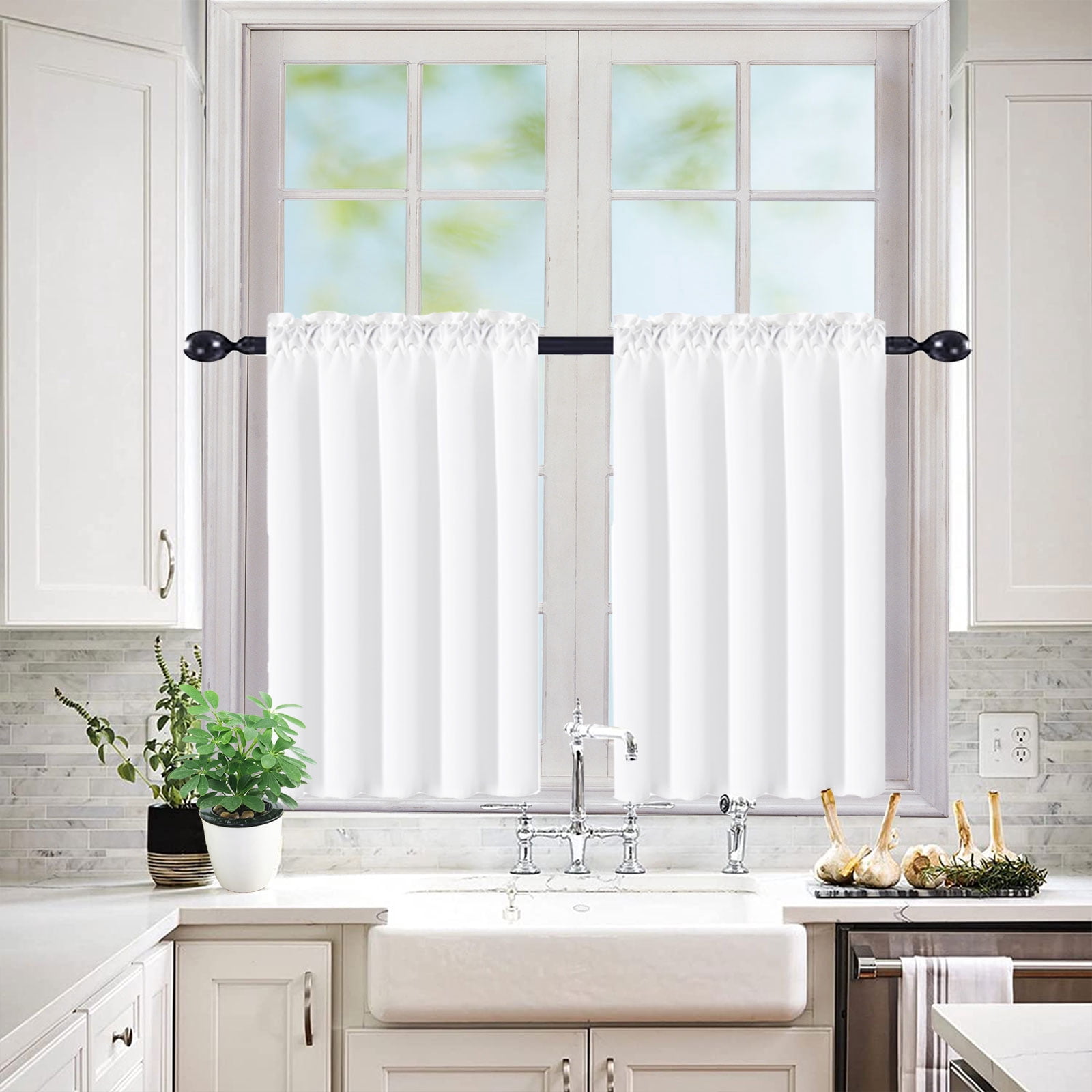 Lapalife Kitchen Curtains 2 Panel White Sheer Short Curtains Non-See-Through Keep Privacy Small Window Curtains for Kitchen Bathroom Cafe