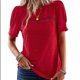 thumbnail image 1 of Camiseta de manga corta de encaje Poliéster Casual Transpirable Cómodo Top de cuello redondo para mujer Rojo XL, 1 of 6