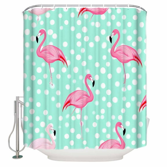 Small Stall Shower Curtain 48x72 Inch Narrow Half Size Pink Flamingo Bath Curtains Bathroom Decor White Green Polka Dot Modern Art Waterproof Fabric Shower Curtain Set with Hooks 48 Inch