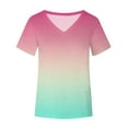 thumbnail image 4 of Joau Women's Casual Gradient Color Printed Blouse V-neck Short Sleeve Loose T-shirt Tops Summer Plus Size Tops, 4 of 5