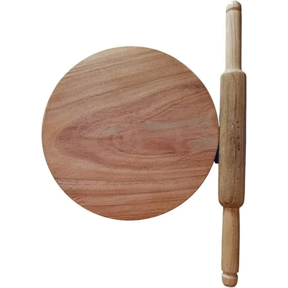 Wooden Chakla Belan Set Roti Maker for Home Chakla Belan for kitchen Rolling Pin and Chakla Phulka Chapati Maker Wooden Rolling Pin Brown, Large