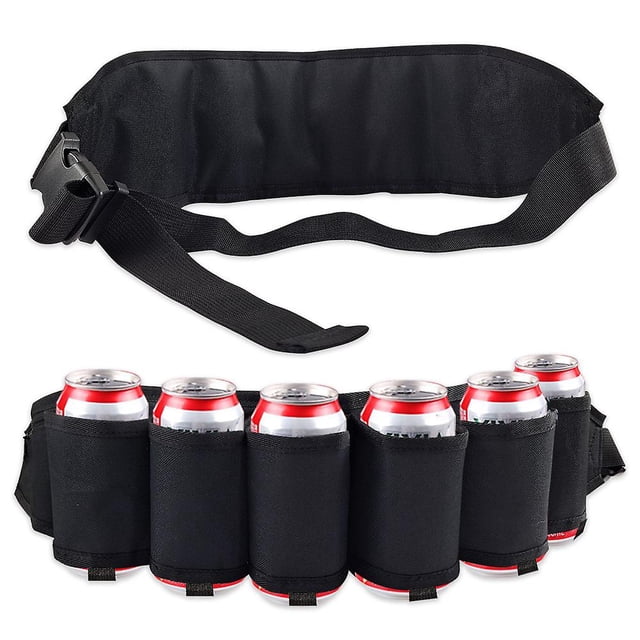 Paquete de 6 botellas portátiles, riñonera para cerveza, botellas de vino, soporte para latas de bebidas, negro