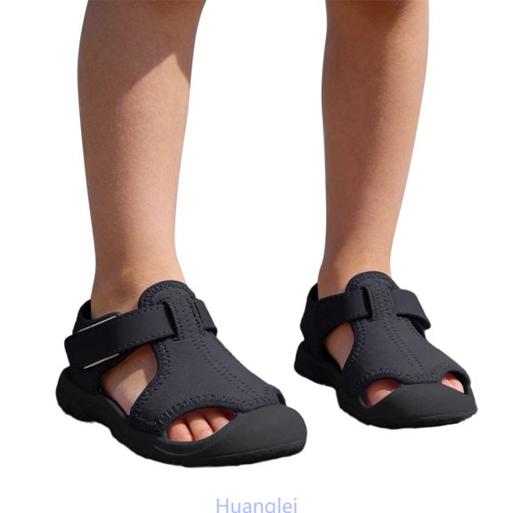 Huanglei Girls Summer Sneakers Breathable Beach Shoes Thick Sole Outdoor Casual Walking Shoes For Toddlers Kids , Size 7 ,Black