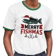 thumbnail image 2 of Merry Fishmas Ringer Tee Shirt Unisex 2X-Large White/Kelly Green, 2 of 5