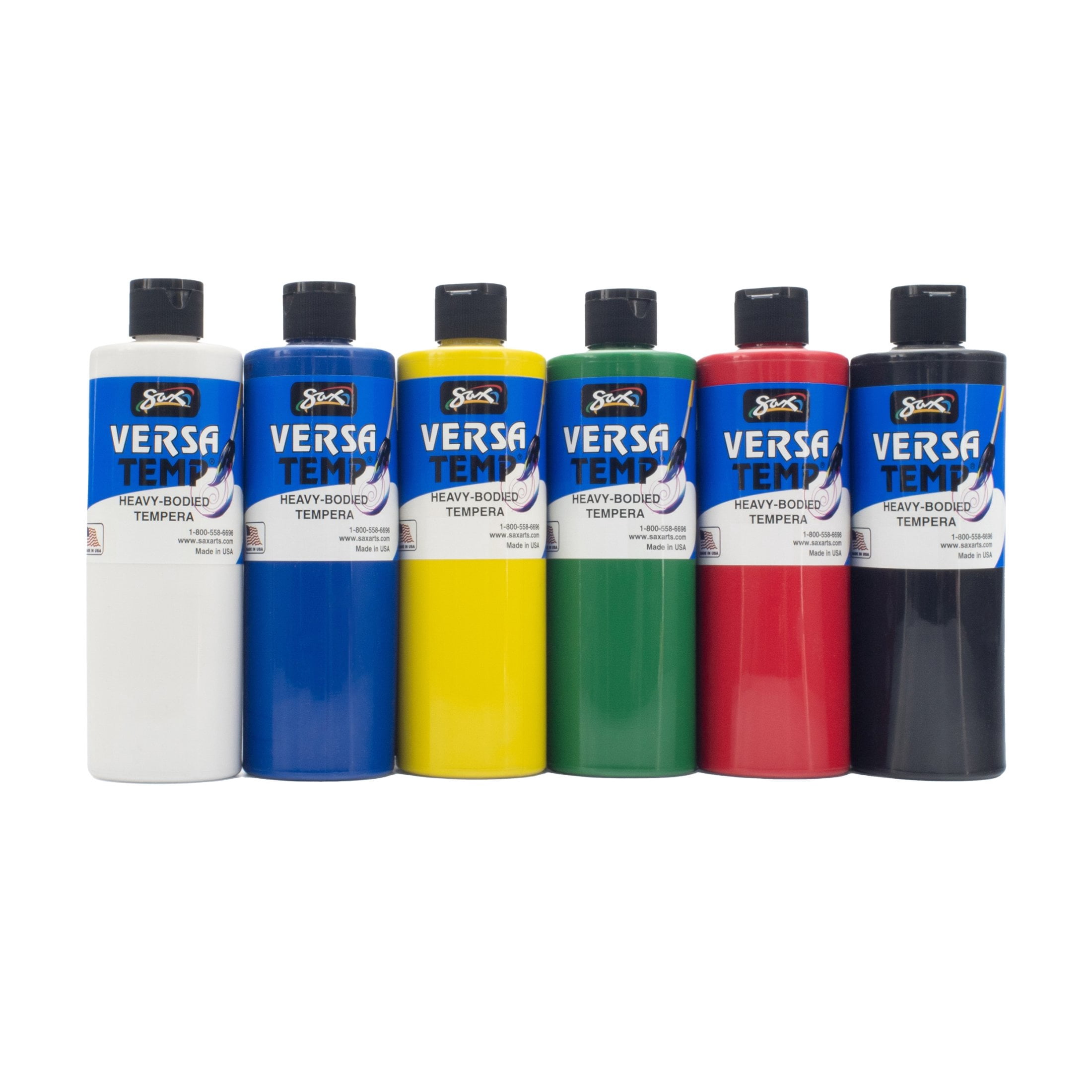 Sax Versatemp Liquid Tempera Paint, 1 Pint Bottles, Assorted Colors, Set of 6