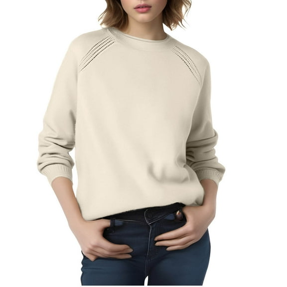 XuJwPNcy Sweaters for Women Wool Blend Round Neck Long Sleeve Pullover Solid Color Basic Blouse Casual Loose Sweater Top