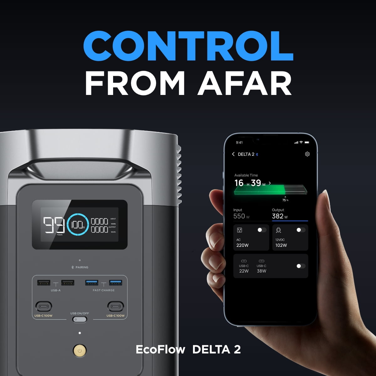 EF EcoFlow Portable Power Station DELTA 2 950Wh LiFePO4 Battery, 1800W AC/100W USB-C Output,1 Hr Fast Charge,Solar Generator for RVs,Camping & Home Backup