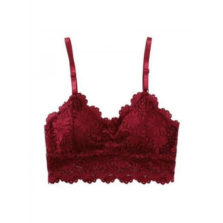 Women Wireless Lace Bra Soft Padded Tank Tops Plunge Brassiere Underwear