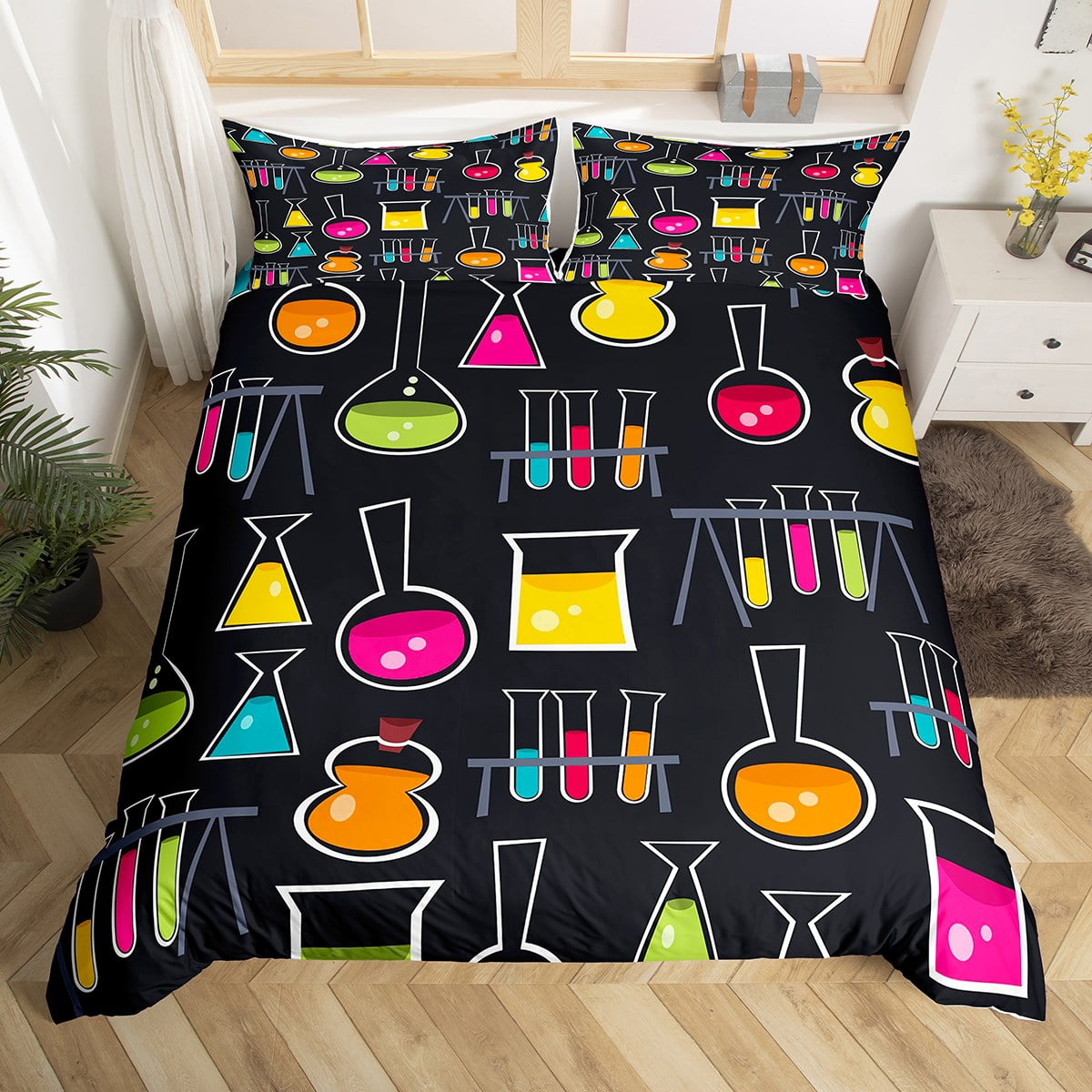 Chemistry Bedding Set Colorful Chemical Test Tube Comforter Cover