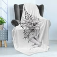 thumbnail image 4 of Tattoo Soft Flannel Fleece Throw Blanket, Pencil Drawing Artwork Print Nude Fairy Opening Its Angel Wings Print, Cozy Plush for Indoor and Outdoor Use, 60" x 80", Black and White, by Ambesonne, 4 of 5