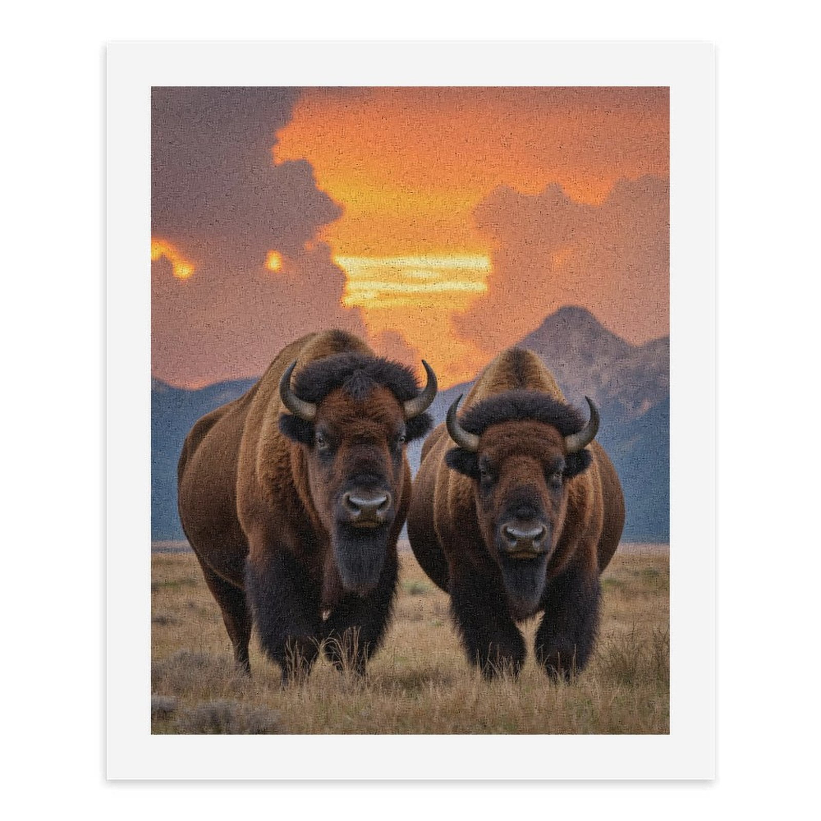 Paint By Numbers Kit for Adults Beginner - DIY Bison Sunset Mountain Landscape Canvas Painting Kits for Adults, Frameless Paint By Number for Adults for Home Wall Decor 16x20 Inch