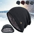 thumbnail image 2 of Trayknick Men Hat Solid Color Double Layers Autumn Winter Ear Protection Knitting Hat for Outdoor, 2 of 13