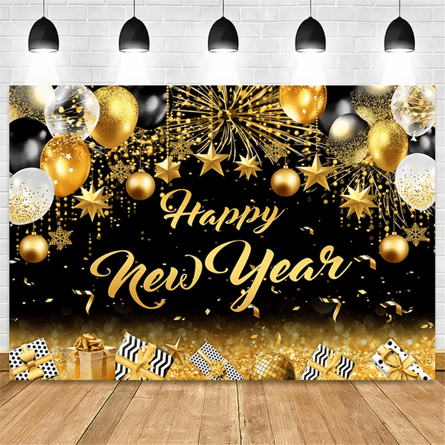 Telones de fondo para fotografía de Año Nuevo 2024 de 210 x 150 cm con purpurina dorada y champán para decoración de fiestas, tela para fotografía, A