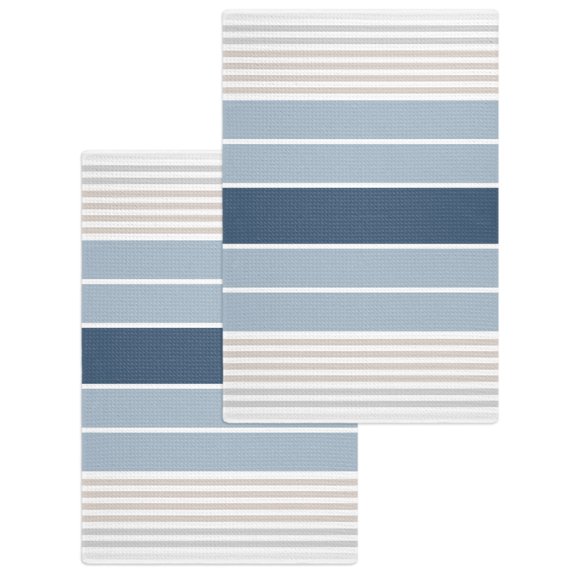 Grey Blue Stripes Kitchen Dish Towels for Drying Dishes Set of 2, Country Modern Gradient Lines Art Waffle Weave Microfiber Hand Tea Bathroom Towels Quick Dry & Absorbent Towel 15.7x23.6