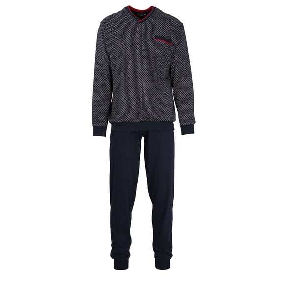 GÖTZBURG Pijama Larga para Hombre - Pijama de Cuello en V, Algodón puro Marina 4XL (60)