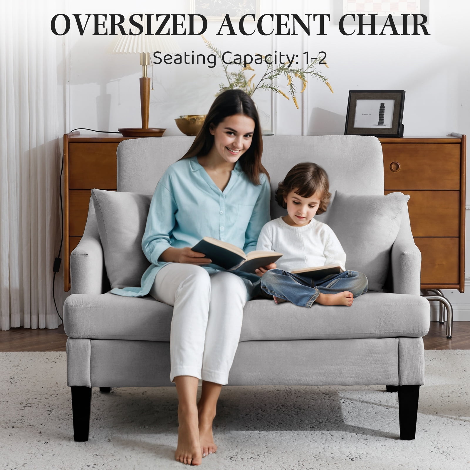 Bezseller 41" Oversized Accent Chair for Living Room and Bedroom, Light Grey