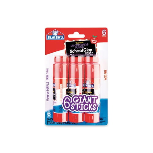 School Glue Stick 0.77 oz, Applies Purple, Dries Clear, 6/Pack