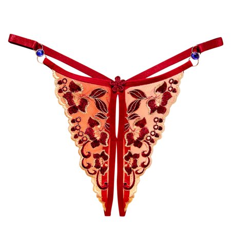 

WZHKSN Women Embroidery Panty Wine T Back Thongs 1-Pack
