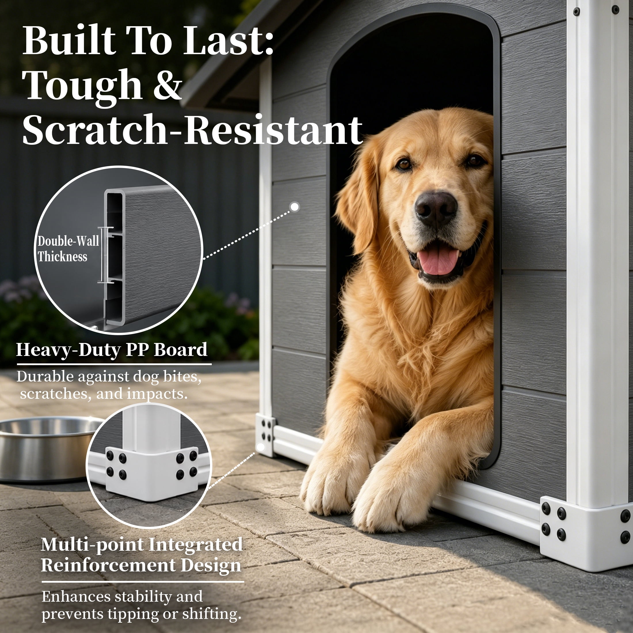 50.5" Large Dog House for Large Breeds, Outdoor Indoor Heavy Duty Pet House, Waterproof UV Protected, Scratch Resistant Double-Wall PP Board, Front & Rear Vents – Easy Clean & Washable