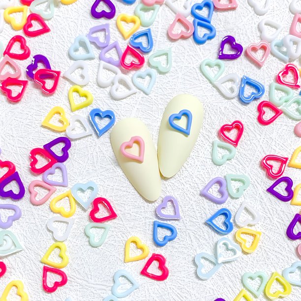 Colgantes de uñas CNSyBaris con forma de corazón 3D para decoración de uñas, 300 unidades