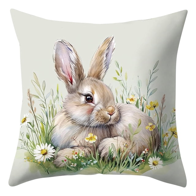 Easter Flower Bunny Printed Linen Pillow Living Room Home Sofa Decoration