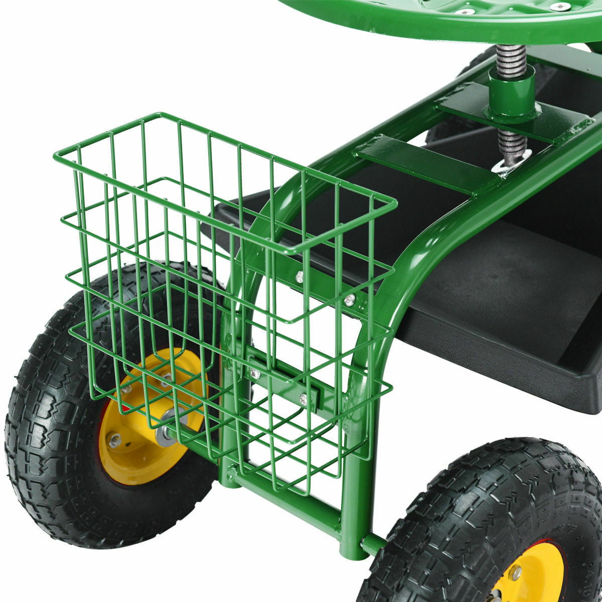Green Elesuli Garden Cart Rolling Tray Gardening Tools Planting with Work Seat and Wheels Basket 