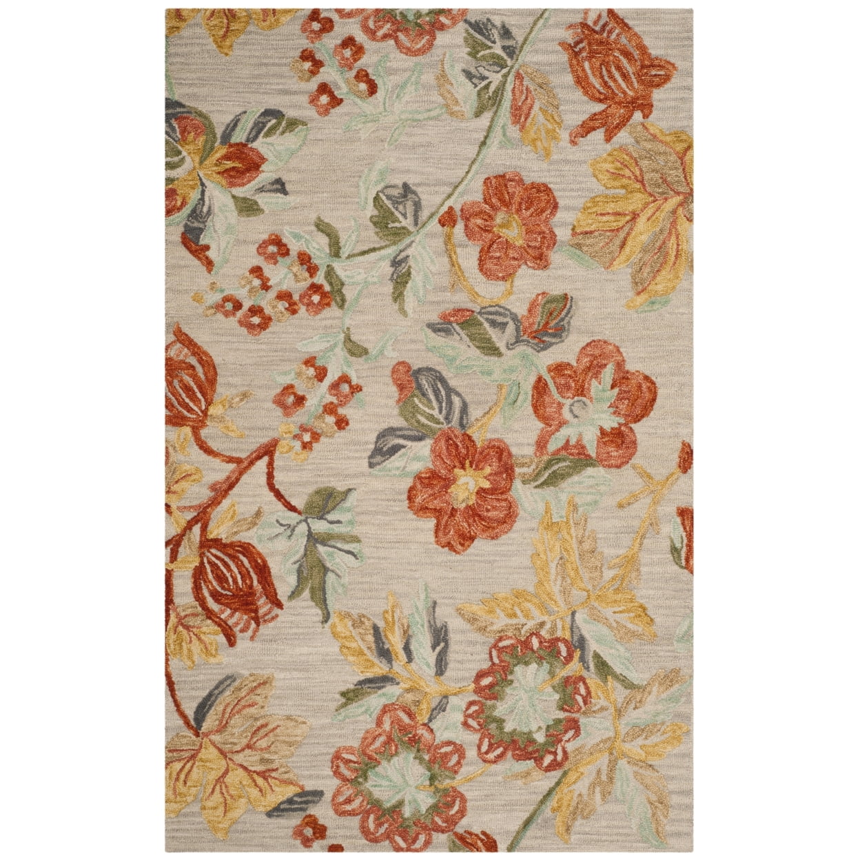 SAFAVIEH Blossom Caiden Floral Wool Area Rug, Grey/Red, 8' x 8' Square