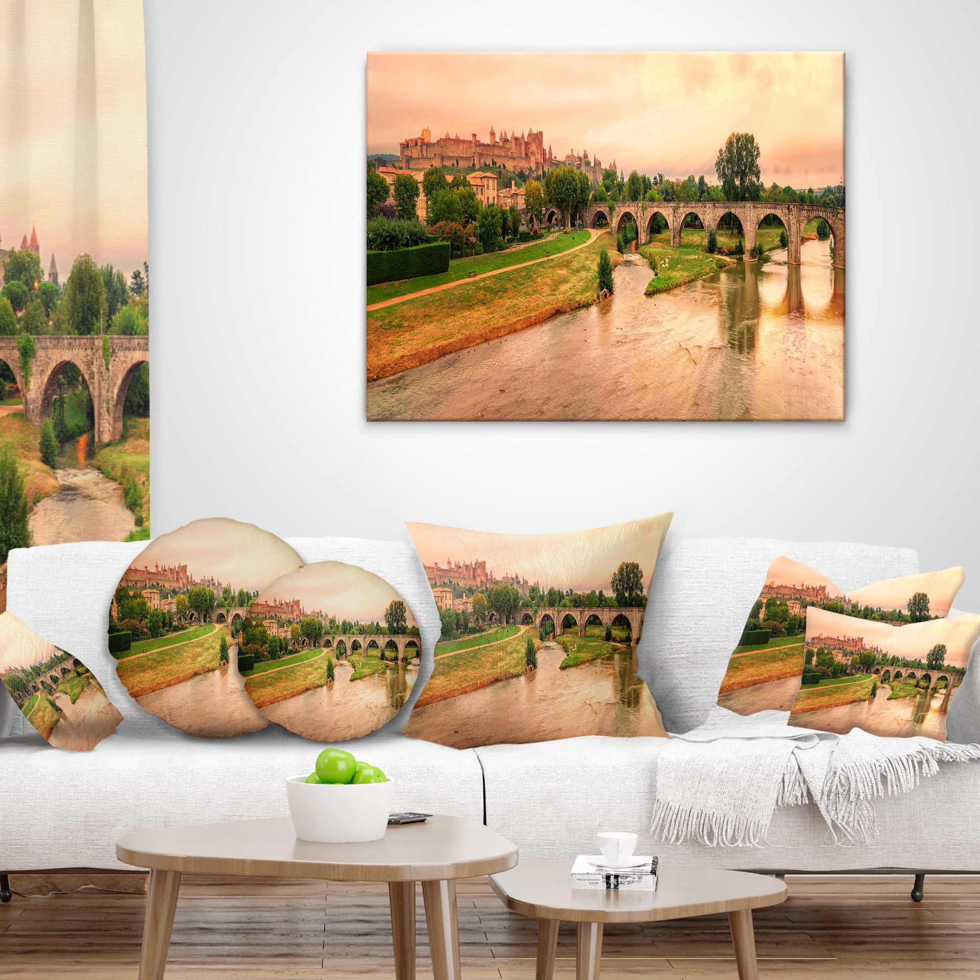 Designart Cite de Carcassonne Panorama - Landscape Printed Throw Pillow - 16x16