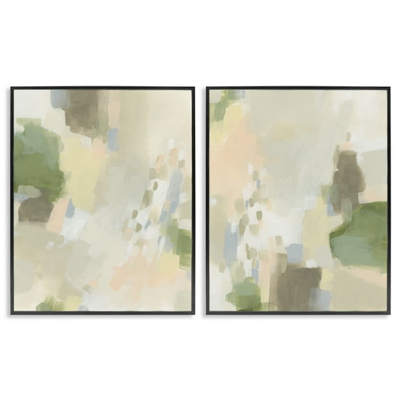 Stupell Industries Beige Abstract with Speckles Abstract Painting Black Framed Art Print Wall Art, 11 x 14, Set of 2