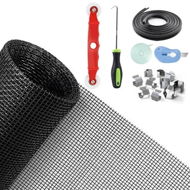 Yalumo 48" x 118" Window Screen Door Repair Kit, Screen Door Mesh Replacement, DIY Adjustable Fiberglass Window Screen Patch Repair Kit with Rolling Tool Hook Ruler Cutter Spline Clips, Black