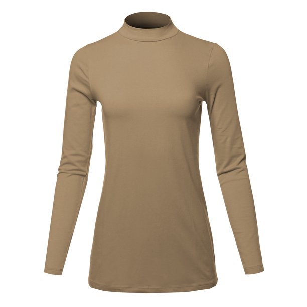 A2y A2y Womens Basic Solid Soft Cotton Long Sleeve Mock Neck Top Shirts Ash Mocha 2xl 