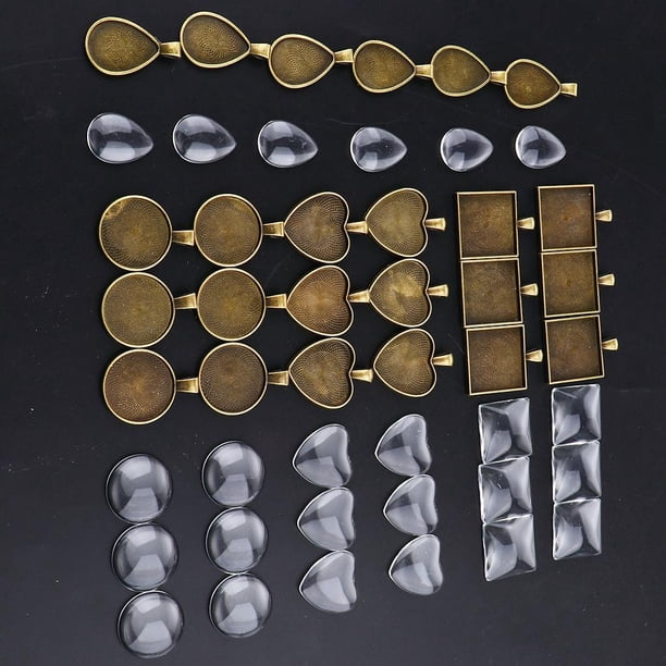48pcs Colgantes espacios en blanco Cameo Bisel Configuración Foto Joyería Fabricación de cristal Cabochon Domo , Bronce Macarena Bandejas colgantes del bisel