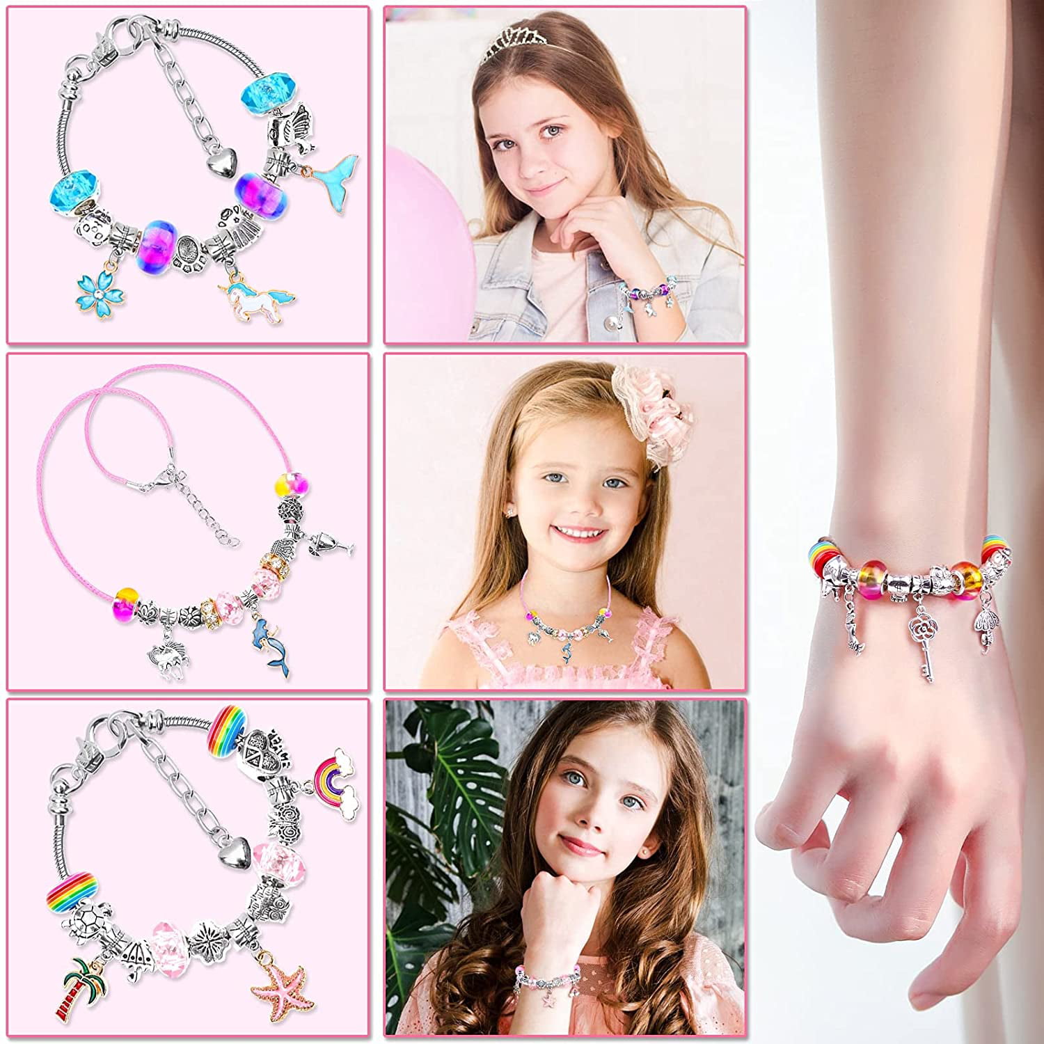  DIY Bracelet Making Kit for Girls, Thrilez 97Pcs Charm  Bracelets Kit with Beads, Pendant Charms, Bracelets and Necklace String for  Bracelets Craft & Necklace Making, Gift Idea for Teen Girls