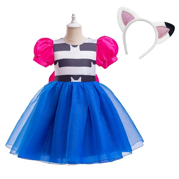 Girls Doll Cat Rainbow Costume with Headband Halloween Birthday Princess Dress