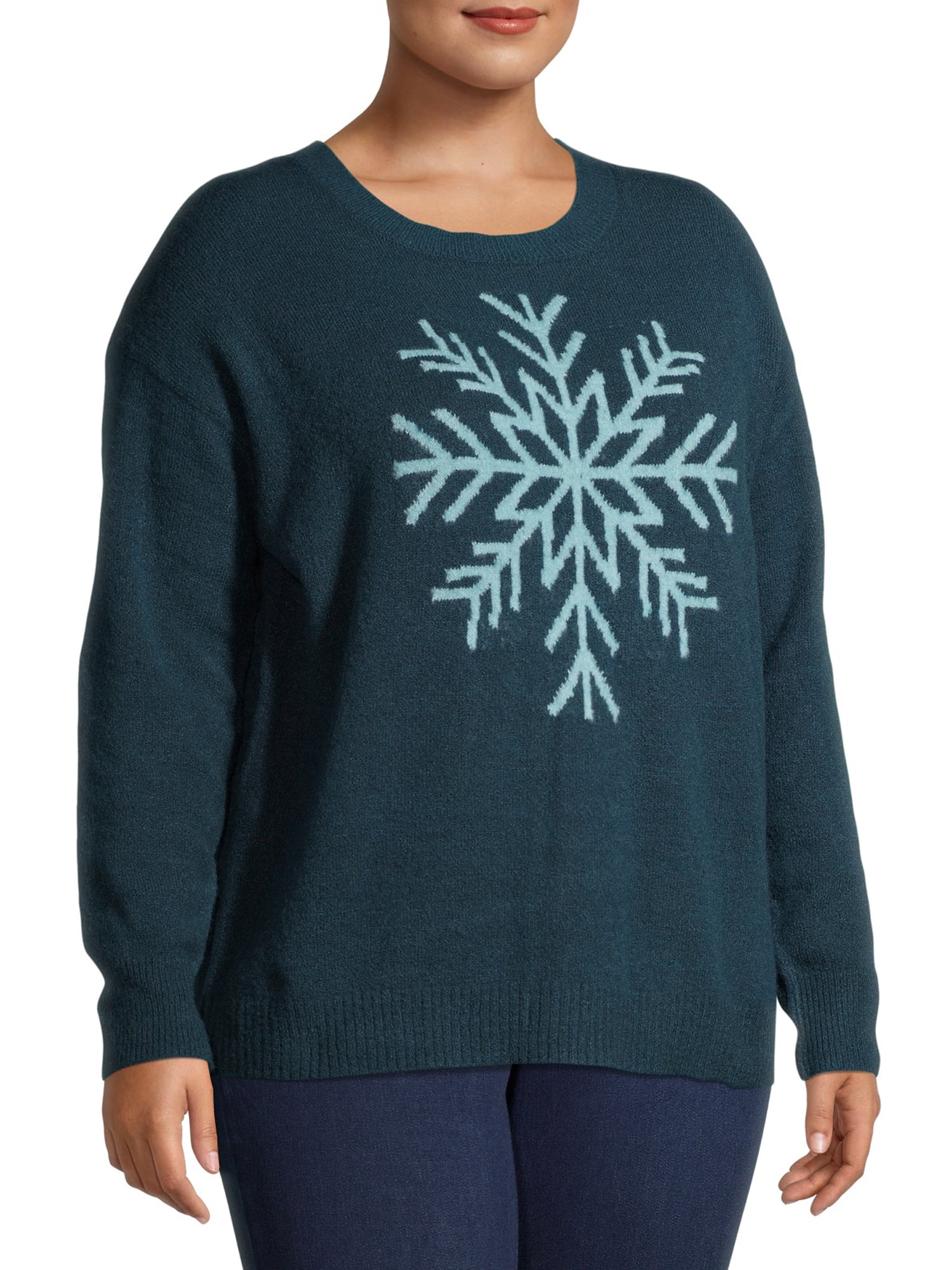 Heart N' Crush Women's Plus Size Snowflake Stitch Pullover Sweater