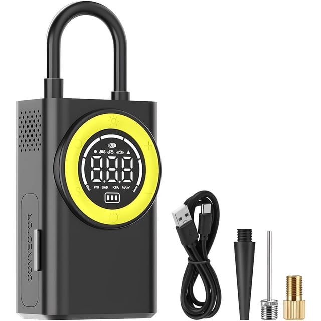 Car Tire Inflator Portable Air Compressor, Vehicle Pump with Digital Pressure Gauge LED Light, Cordless Automotive Tires Inflation Pump, Universal for Motorcycles Bikes -