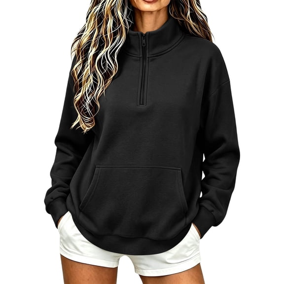 Horkkom Quarter Zip Pullover Women Solid Color Casual Mock Neck Sweatshirt Comfort Fall Sweatshirt with Pockets XL