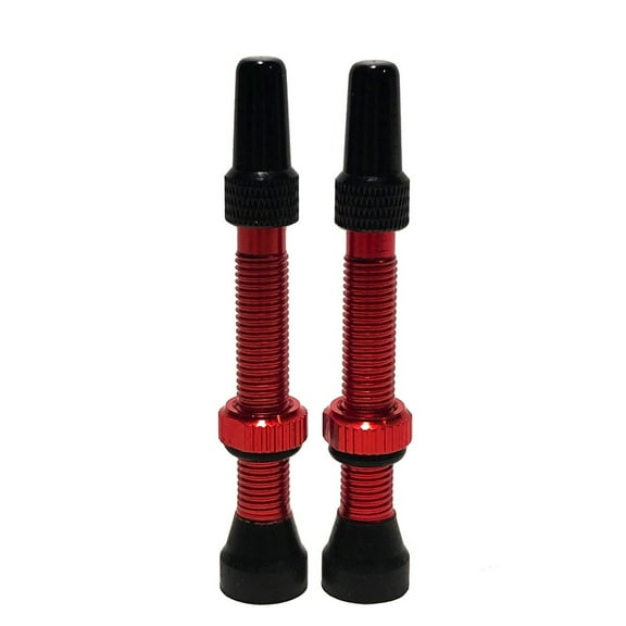 Road Up Pair (2) 44mm Tubeless Red Presta Valve Stems w/Removable Core and Aluminum Cap