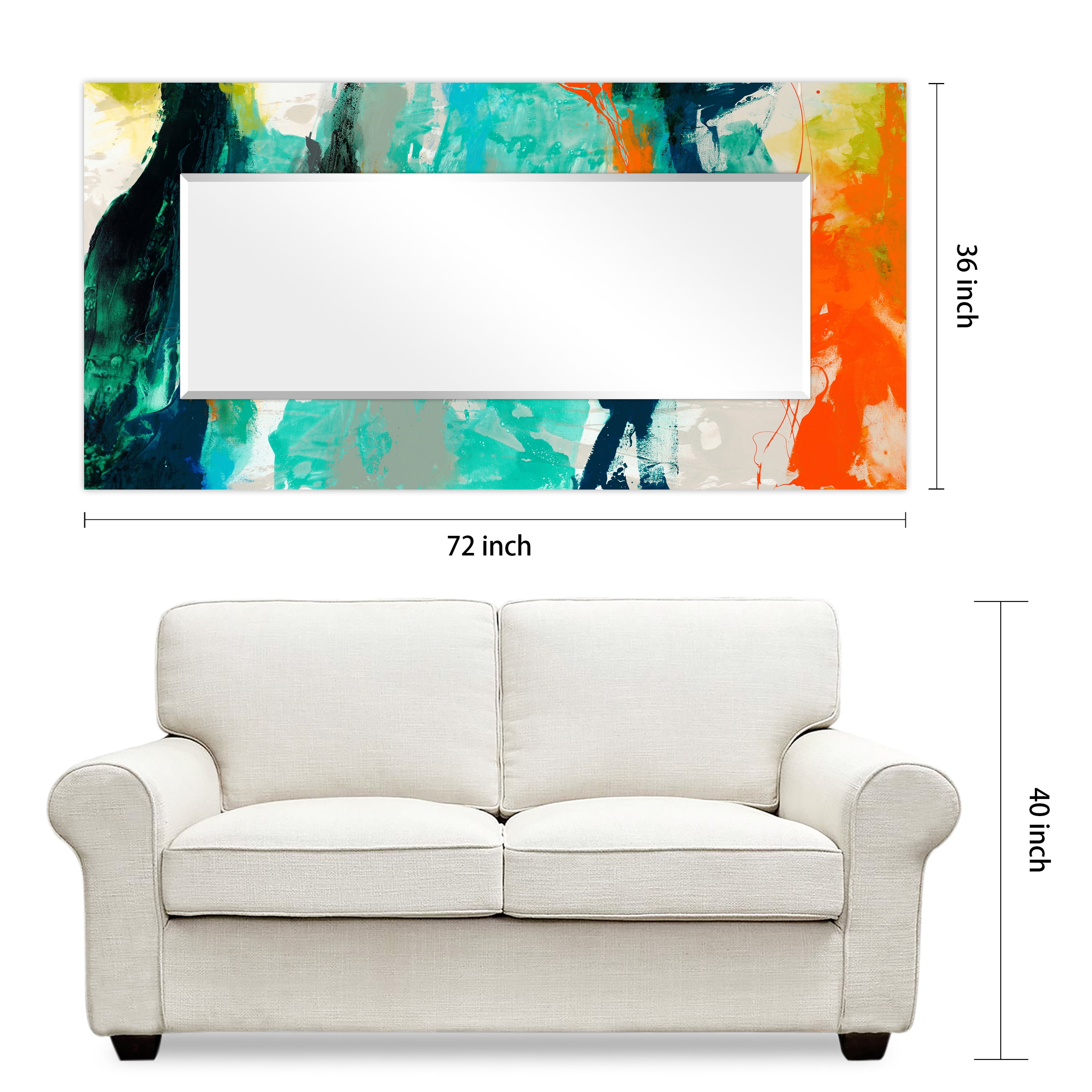 Empire Art Direct Tidal Abstract Rectangular Beveled Mirror on Free Floating Reverse Printed Tempered Art Glass, 72" x 36" x 0.4", Ready to Hang