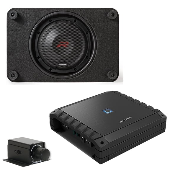 Alpine S2-A60M S-Series Class-D Amp w/ Rux & RS-SB10 Single 10” R-Series Shallow Preloaded Subwoofer Enclosure