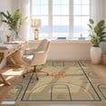 thumbnail image 3 of Design&I 8'x10' Washable Area Rug Tan Navy Basketball Court Design Playful Hoops Motif with Bold Center Icon for Living Room, Family Extra Large Skid-Resistant Low Profile, 3 of 7