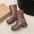 thumbnail image 6 of R-453 Brown Womens Trendy Fall Winter Short Boots Buckle Thick Bottom Thick Heel Solid Color Round Head Fashionable Casual Versatile Footwear, 6 of 9