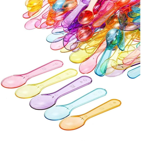 TEXIJUSO 200 Pcs Plastic Spoons, 3 Inch Disposable Mini Colored Taster Spoons, Small Ice Cream Dessert Spoons for Tasting Cake, Yogurt, Jello, Jam, Multi-Color