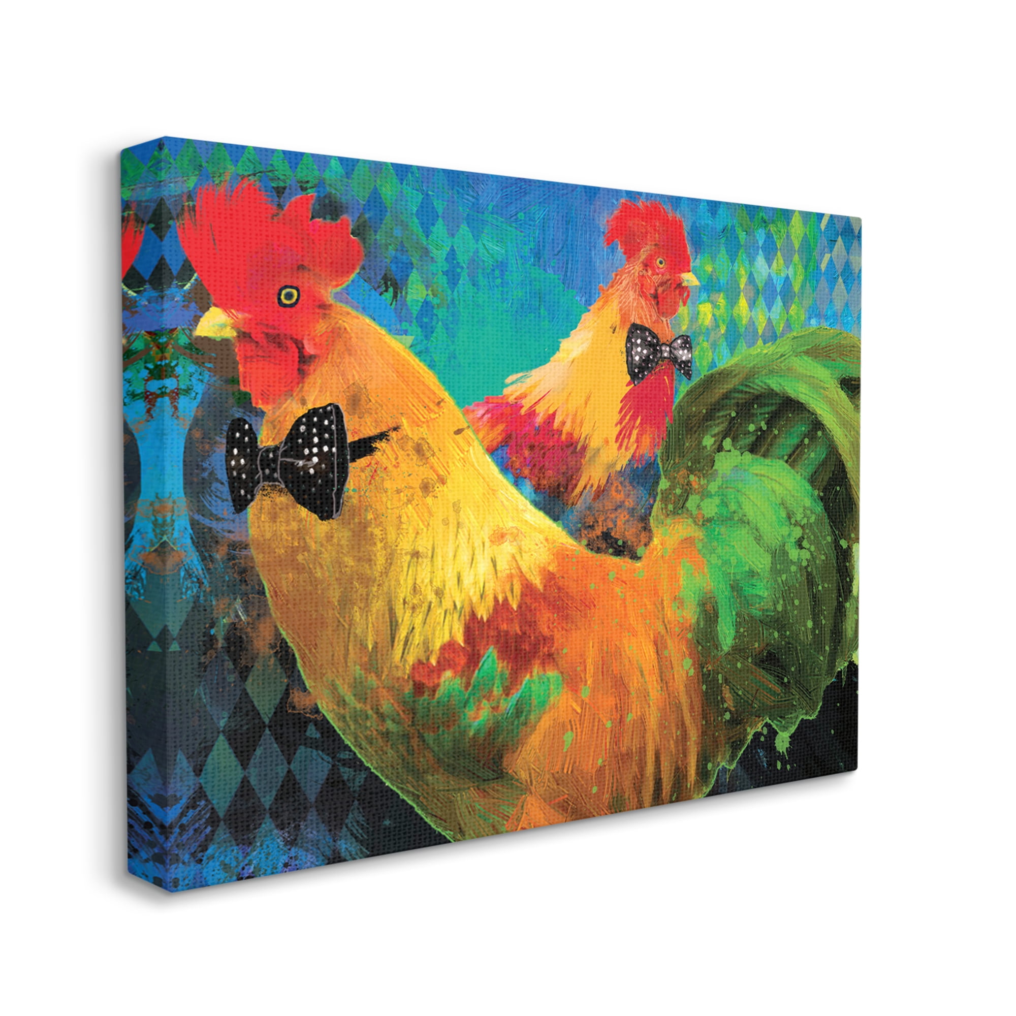 Stupell Industries Chicken Hens Wearing Bowties Patterned Diamond Collage Canvas Wall Art, 48 x 36, Design by Porter Hastings